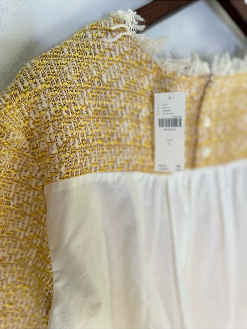 Maeve Anthropologie Tweed Top Yellow Fringe Blouse Size L NWT - Picture 4 of 8